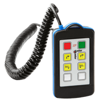 The 4 Function Lodar Hard-Wired Remote from the 9000 Series by Lodar LTD comes with a curly cable and is designed with multiple colored buttons and a digital display, providing versatile backup functionality.