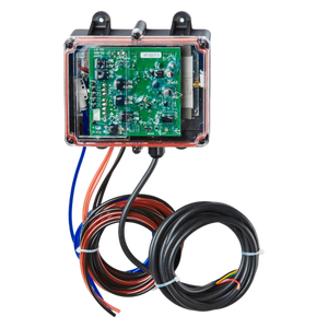 On a white background sits the 92 Series Lodar LTD 4 Function Lodar Replacement FET Air Receiver. This sleek electronic circuit board features a transparent casing and multiple wires attached, making it ideal for seamless integration into complex systems.