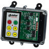 Close-up of the 4 Function Lodar Replacement FET Keypad Receiver, a product by Lodar LTD from the 92 Series, featuring buttons and a visible circuit board with a capacity to handle up to 10 amps.