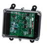 The 4 Function Lodar Replacement FET Receiver from the 92 Series by Lodar LTD features a transparent casing that reveals a green circuit board with numerous electronic components and red lights, highlighting its advanced receiver technology. Ideal for modern replacement systems, it seamlessly blends performance with sleek design.