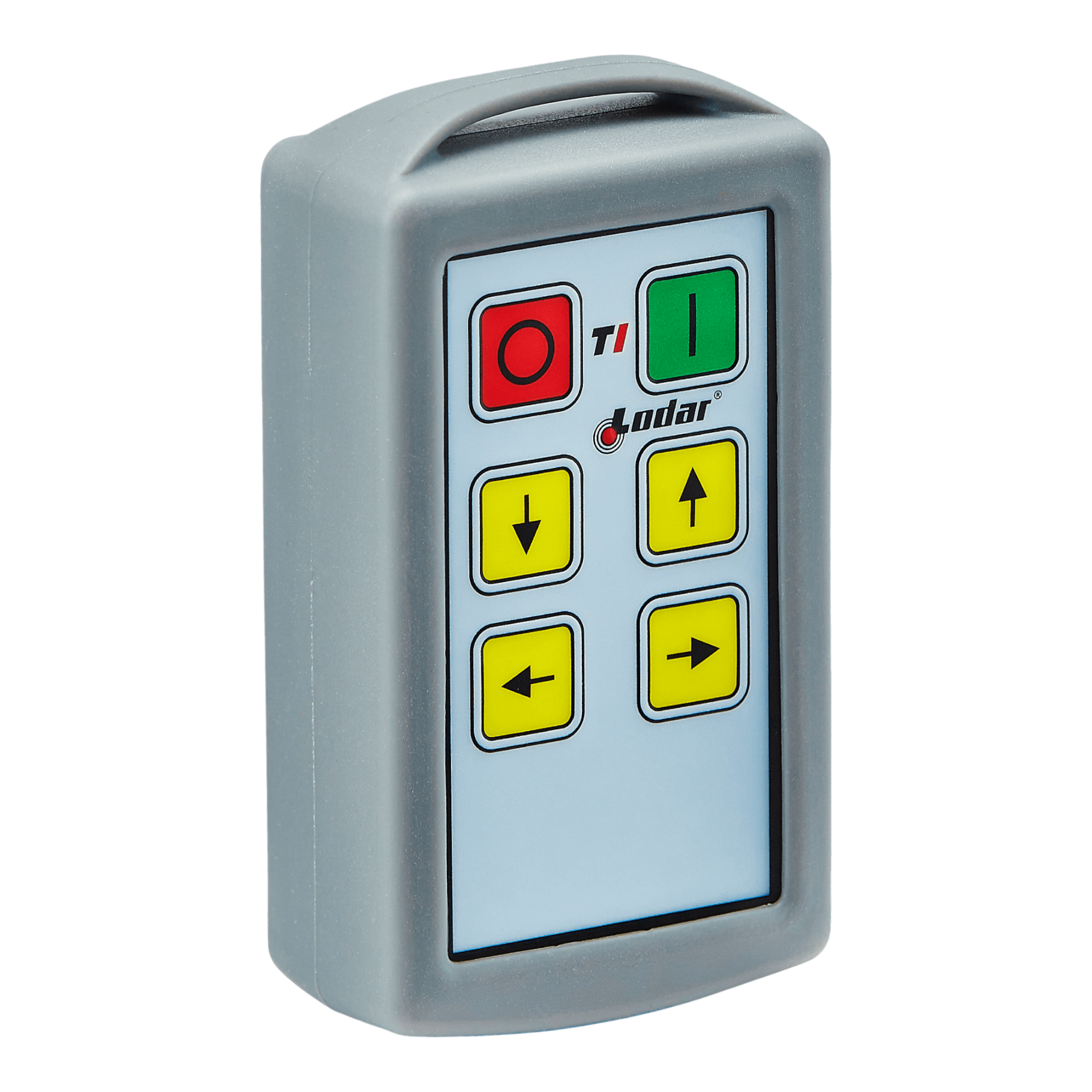 The 4 Function Lodar Replacement Standard Transmitter from Lodar LTD's 11 Series is a handheld remote control device equipped with colored buttons for directional and power functions. Ideal as a replacement for lost transmitters, it guarantees seamless operation with its user-friendly interface.