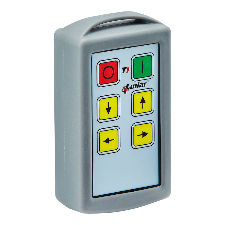 The 4 Function Lodar Replacement Standard Transmitter from Lodar LTD's 11 Series is a handheld remote control device equipped with colored buttons for directional and power functions. Ideal as a replacement for lost transmitters, it guarantees seamless operation with its user-friendly interface.