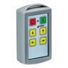 The 4 Function Lodar Replacement Standard Transmitter from Lodar LTD's 11 Series is a handheld remote control device equipped with colored buttons for directional and power functions. Ideal as a replacement for lost transmitters, it guarantees seamless operation with its user-friendly interface.