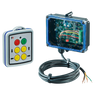 Remote control and electronic circuit board with cable, featuring the Lodar LTD 4 Function Mini Wireless Control System (11 Series) FET Receiver, isolated on a white background.