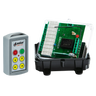 The 4 Function Standard 110V Wireless Control System from Lodar LTD, featuring a remote and an open circuit box with visible wiring and circuit board components, is perfect for managing 110V machinery.
