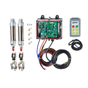 The Lodar LTD 4 Function Standard Wireless Actuator Control System | 92 Series | FET Air Receiver includes components like a circuit board, cables, metal cylinders, connectors, and a wireless air actuator to improve safety in remote control systems.