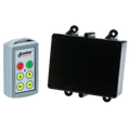 Introducing the 4 Function Standard Wireless Control System from Lodar LTD, part of the 90 Series. It includes a remote with buttons and a sleek black Relay Receiver, ideal for effortlessly and precisely controlling Solenoid Operated Equipment.