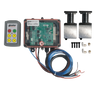PIERCE 4 Function Direct Mount Wireless Air System for Jerr-Dan (Husco Valves) includes control box, wiring, remote, two metal actuators, screws, and connectors—ideal for wireless Husco valve setups. All items displayed on a white background.