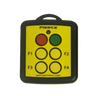 Yellow 4 Function Wireless Remote Transmitter by PIERCE features six buttons: F1 to F4, plus two larger red and green buttons.