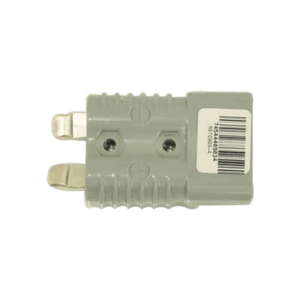 Gray electrical connector by PIERCE featuring metal terminals and a barcode, designed for easy integration with 4 Gauge Wire Connector.