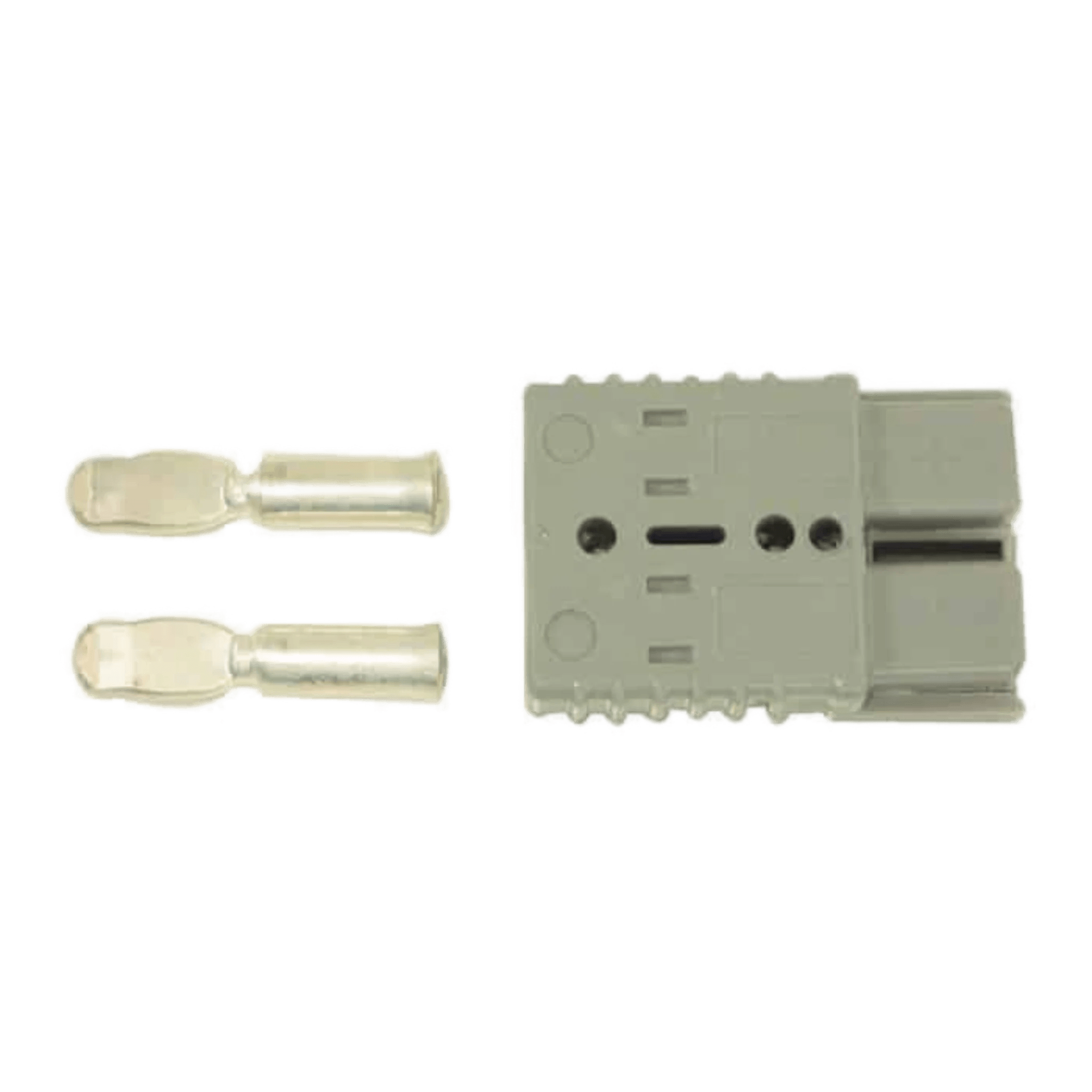 The PIERCE 4 Gauge Wire Connector in gray has two metal terminal contacts, ideal for quick connections in various applications.