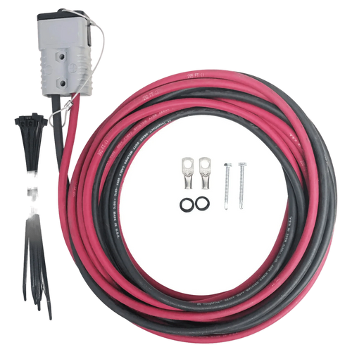 The 4 Gauge Wiring Harness by Internal - Pierce Assembly Team includes red and black coiled wires, connector, zip ties, screws, rings, and metal terminals—perfect for quick disconnect setups on a white background.