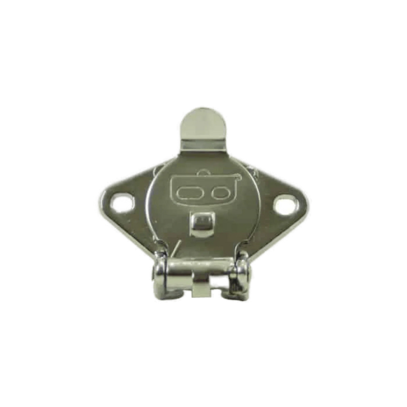 The 4 Prong Female Winch Plug by Standard Motor Products, Inc. features two screw holes and a flip-up clasp for PS654 series winches, ideal as a replacement part and shown on a white background.