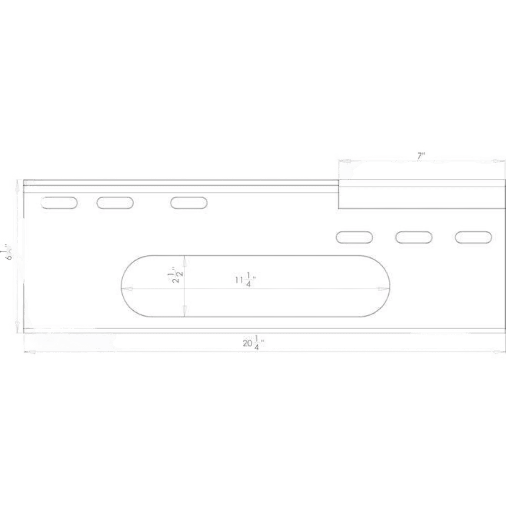 Technical drawing of the Standard Winch Mount 654 Series by Internal - Production Shop, depicting a rectangular plated steel plate with rounded slots and inch measurements.