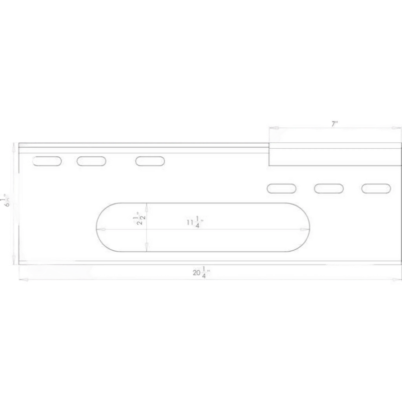 Technical drawing of the Standard Winch Mount 654 Series by Internal - Production Shop, depicting a rectangular plated steel plate with rounded slots and inch measurements.