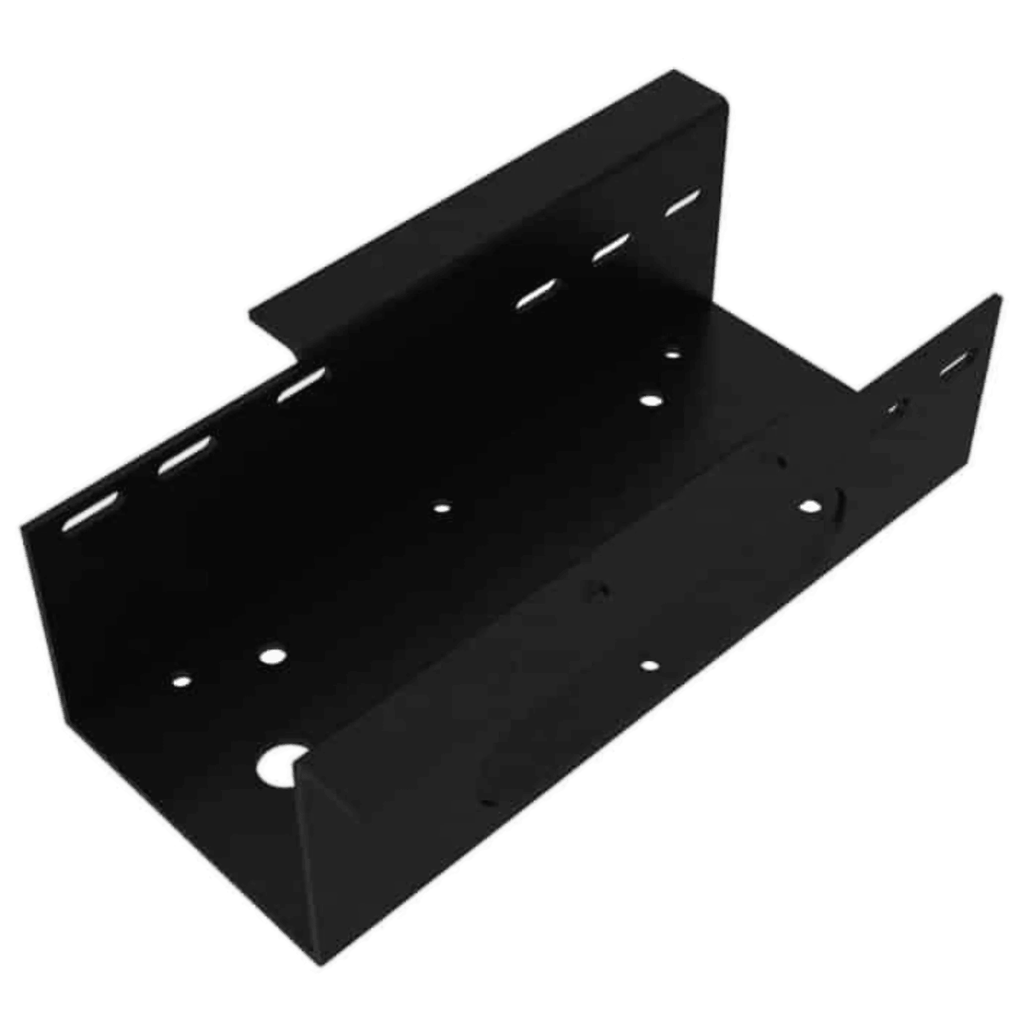 Internal - Production Shop Standard Winch Mount 654 Series in black plated steel, featuring multiple holes and slots, shown at an angle on a white background.