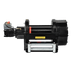 The PIERCE 50,000 lb Hydraulic Recovery Winch features a long metal drum, air clutch, hydraulic motor, and silver rollers—ideal for industrial recovery. Shown in black on a white background.