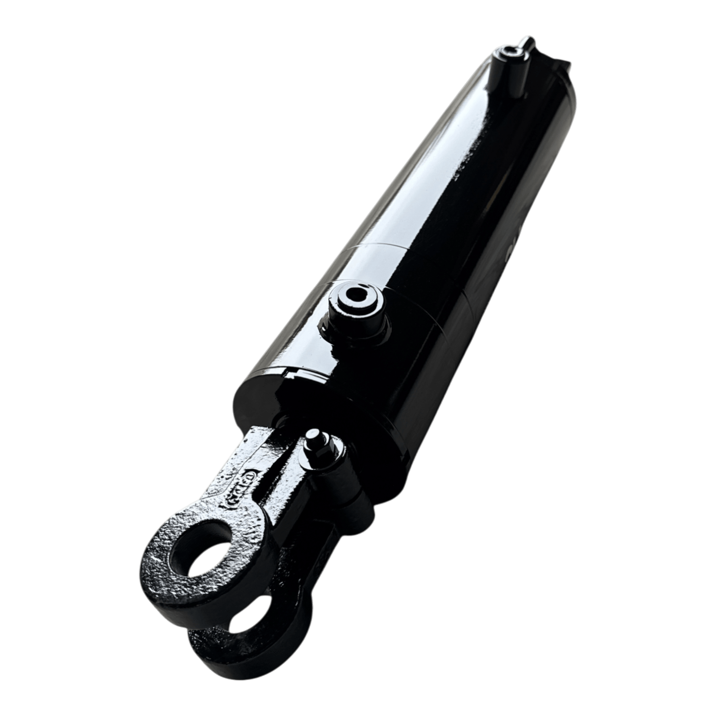 PIERCE Hydraulic Cylinder, welded type with 4" bore and 14" stroke, features mounting eyelets at both ends—ideal for dump kits. Shown on a white background.