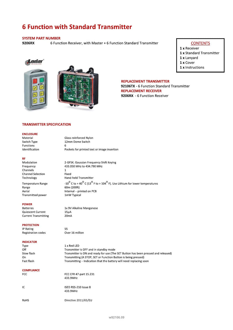 92106 - 6 Function with Standard Transmitter — Page 1