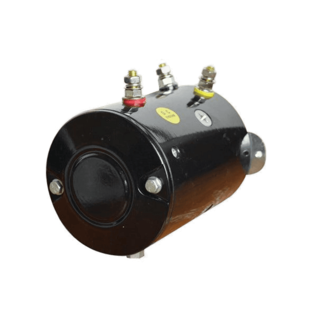 A black cylindrical Asetek Enterprise Company LTD 6,000 lb Electric Planetary Winch Motor | Style 1 with a slotted shaft and three top terminals, designed as a PS6000 series winch replacement, shown against a white background.