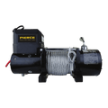 The PIERCE 6,000 lb Recovery Winch features a steel cable, metal hook, and handle—ideal for light-duty car trailer use. Shown against a white background.