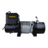 The PIERCE 6,000 lb Recovery Winch features a steel cable, metal hook, and handle—ideal for light-duty car trailer use. Shown against a white background.