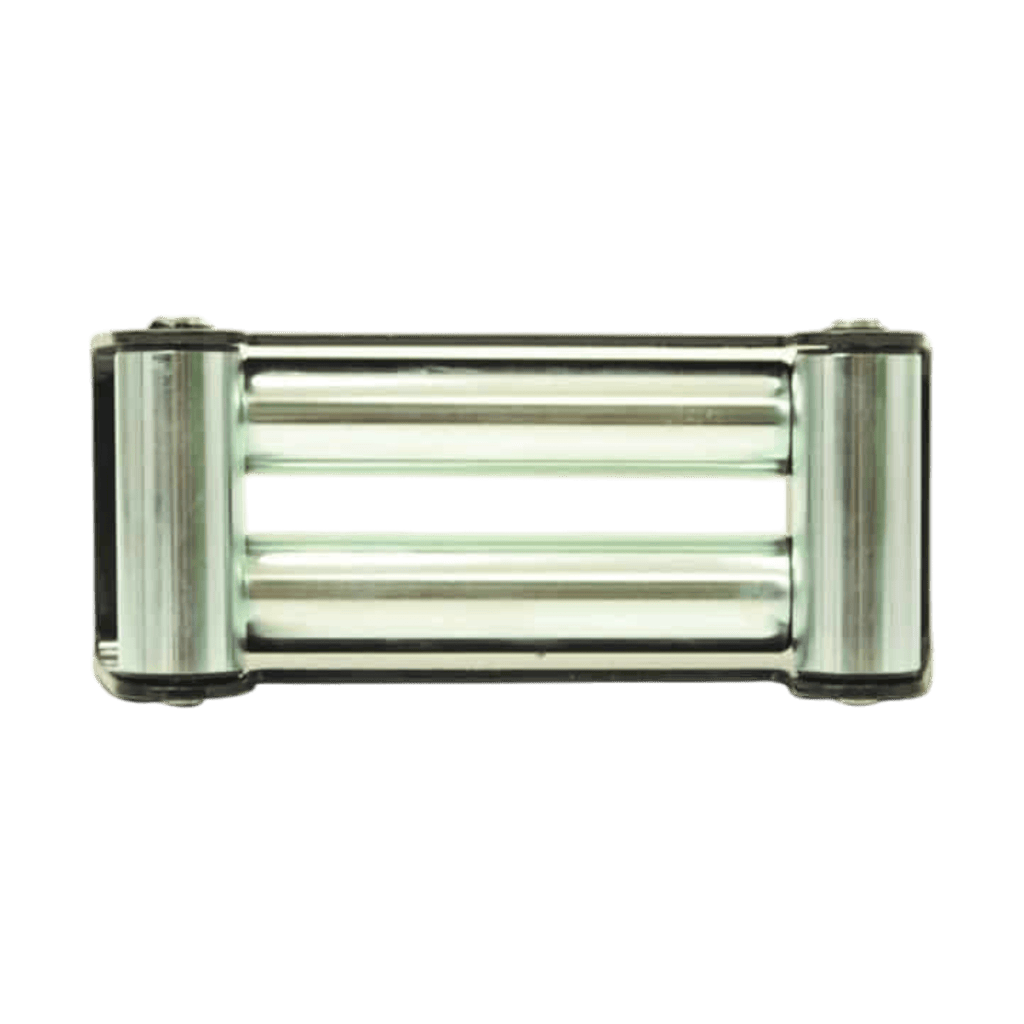 The PIERCE 6,000 lb Recovery Winch features a metal fairlead roller with four cylindrical rollers in a sturdy rectangular frame, ideal for light-duty or car trailer winch applications.