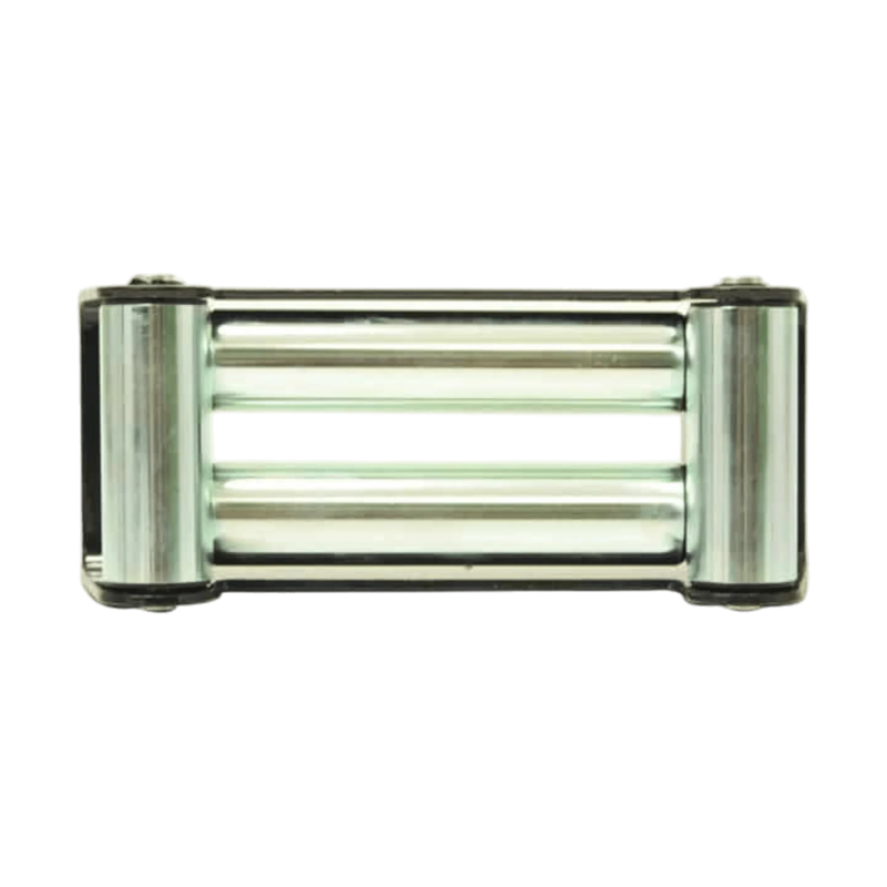 The PIERCE 6,000 lb Recovery Winch features a metal fairlead roller with four cylindrical rollers in a sturdy rectangular frame, ideal for light-duty or car trailer winch applications.