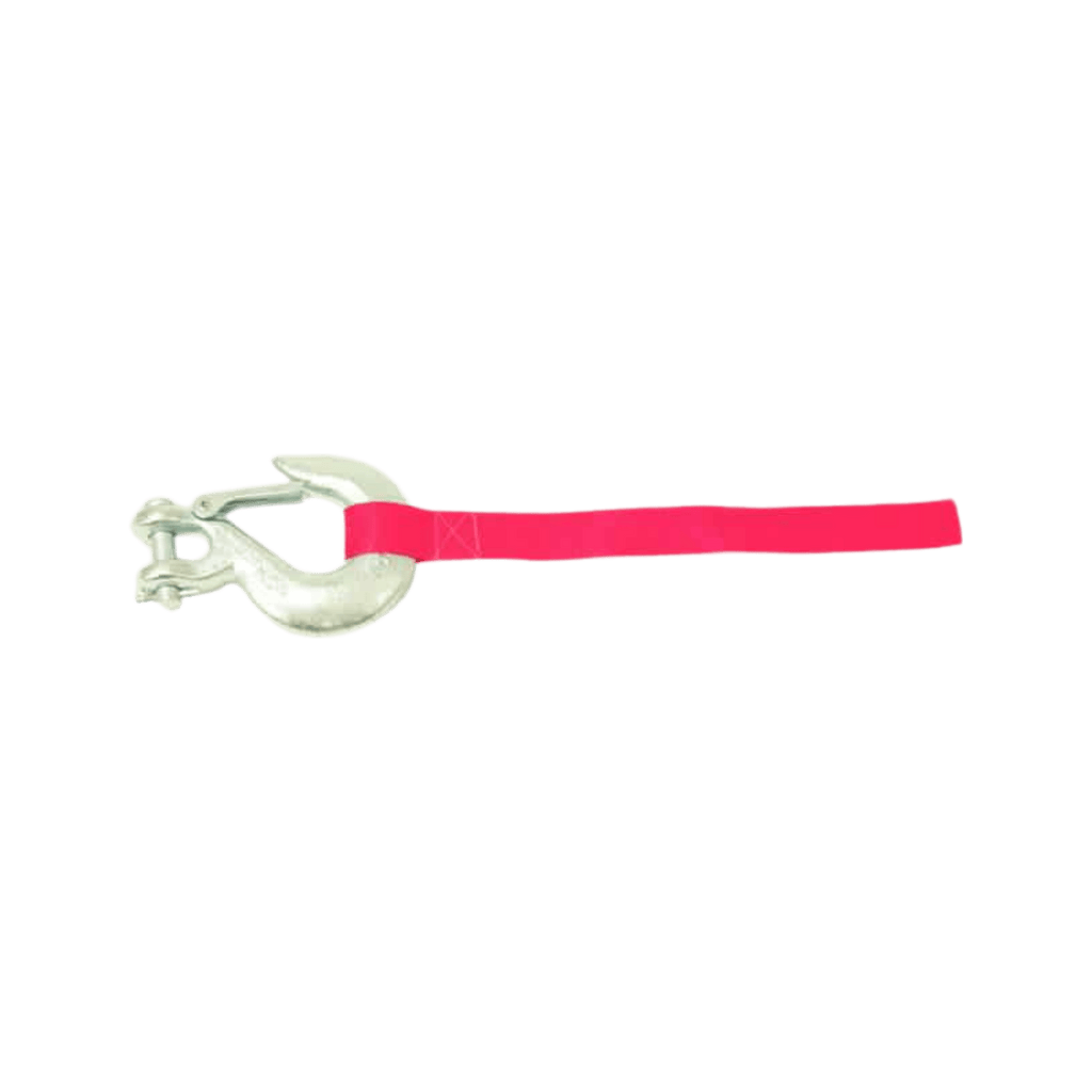 The PIERCE 6,000 lb Recovery Winch features a silver metal hook with a bright pink strap, ideal for light-duty recovery tasks. Displayed on a plain white background.