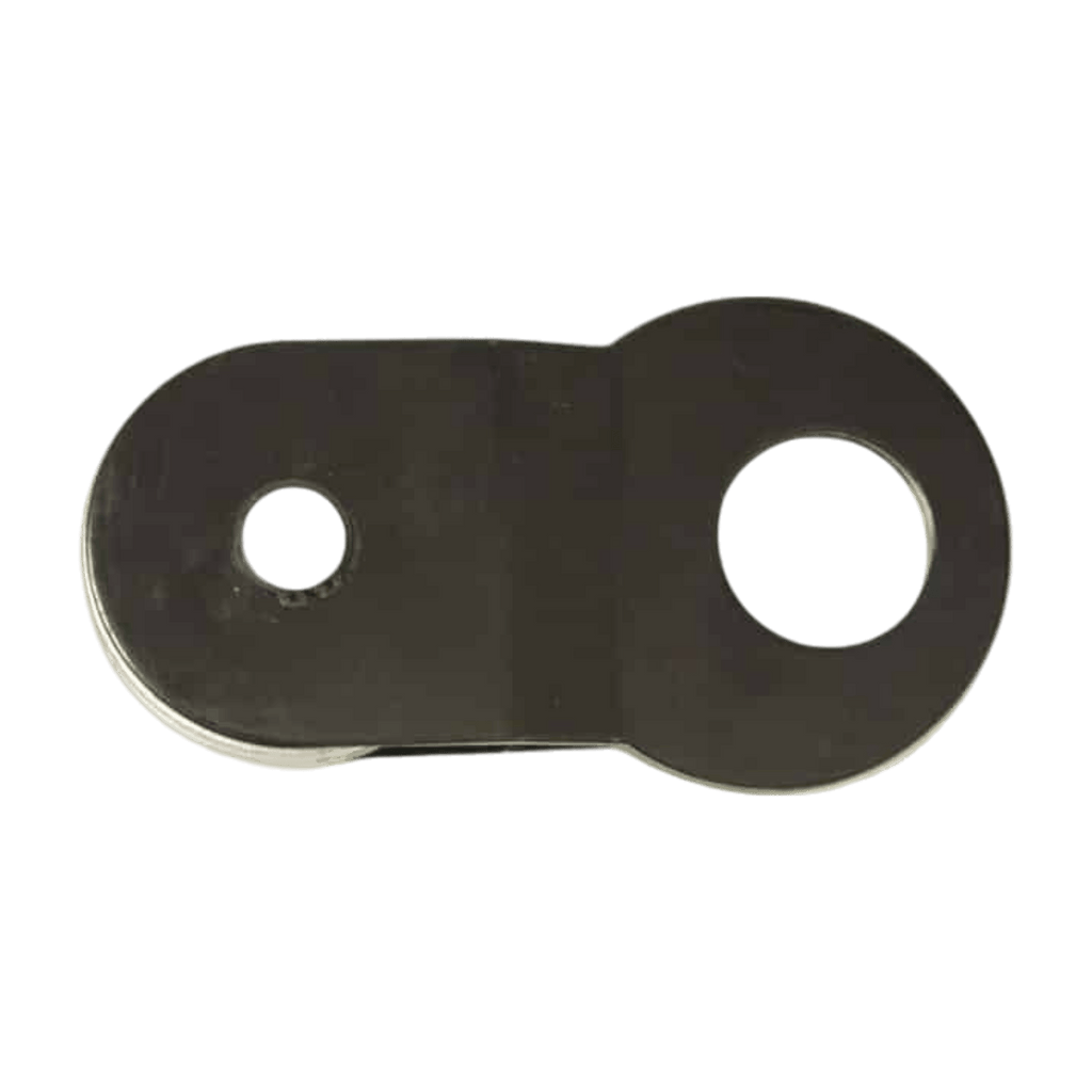 Flat metal plate with two differently sized circular holes on each end, designed as a mounting accessory for the Internal - Pierce Assembly Team 6,000 lb Recovery Winch, shown against a white background.