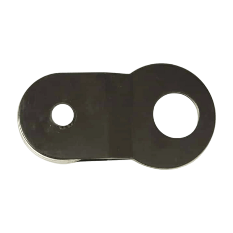 Flat metal plate with two differently sized circular holes on each end, designed as a mounting accessory for the Internal - Pierce Assembly Team 6,000 lb Recovery Winch, shown against a white background.