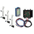 The Lodar Service 6 Function IP Wireless Actuator Control System (92 Series, FET Air Receiver) includes four linear actuators, a handheld remote, and a wired control unit with exposed circuit board for wireless valve control.