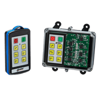 Two electronic devices: a Lodar LTD 6 Function IP Wireless Control System with buttons and a 92 Series FET Keypad Receiver featuring labeled buttons in clear casings.