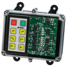 Introducing the 92 Series 6 Function Lodar Replacement FET Keypad Receiver by Lodar LTD, boasting a transparent electronic control box with an advanced circuit board and a clearly labeled 6-function keypad. This receiver is perfectly designed to seamlessly operate all your essential controls as an ideal Lodar replacement.
