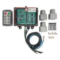 PIERCE 6 Function Direct Mount Wireless Air System for Miller (Gresen Valves), includes electronic control box, remote keypad, three sensors, cables, screws, and connectors on a white background.