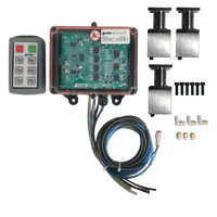 PIERCE 6 Function Direct Mount Wireless Air System for Jerr-Dan (Husco Valves) includes electronic control box with remote, cables, connectors, screws, and three bolt-on pneumatic actuators.