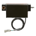 Black rectangular electronic device with wire and gray connector, from Actus Manufacturing Inc; ideal as a Replacement Actus Actuator.