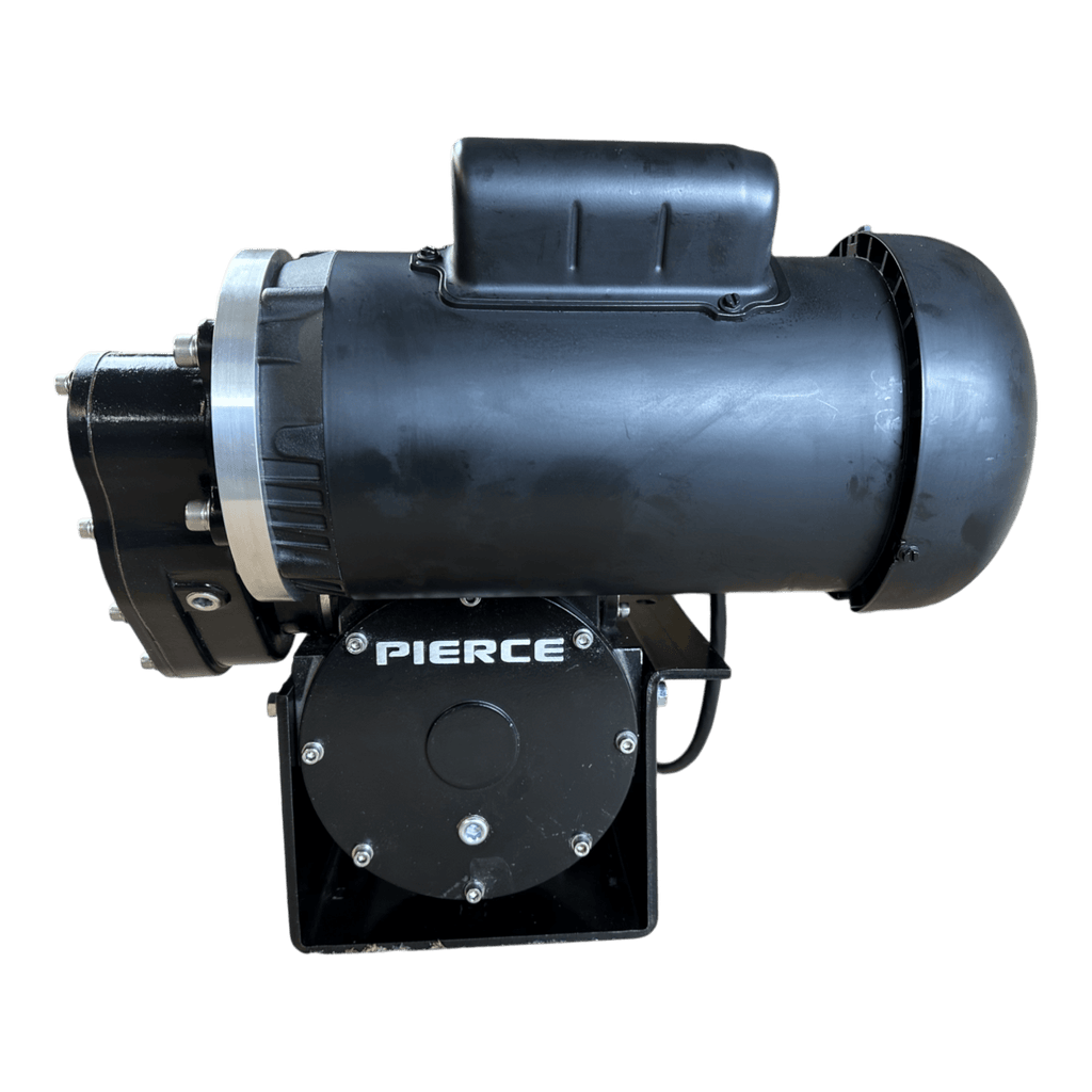 The PIERCE 110V Electric Winch – 7,500 lb, 11" Drum is a black industrial winch with cylindrical and box components on a white background, ideal for heavy-duty tasks.