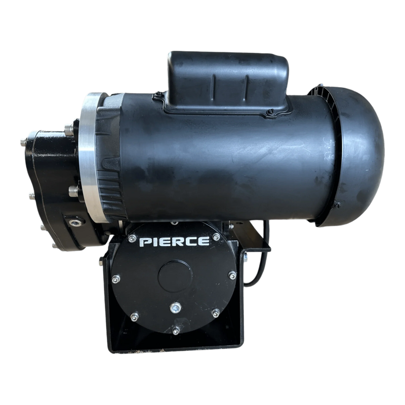 The PIERCE 110V Electric Winch – 7,500 lb, 11" Drum is a black industrial winch with cylindrical and box components on a white background, ideal for heavy-duty tasks.