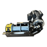PIERCE 110V Electric Winch with 7,500 lb capacity and an 11" split drum, mounted on a black base.