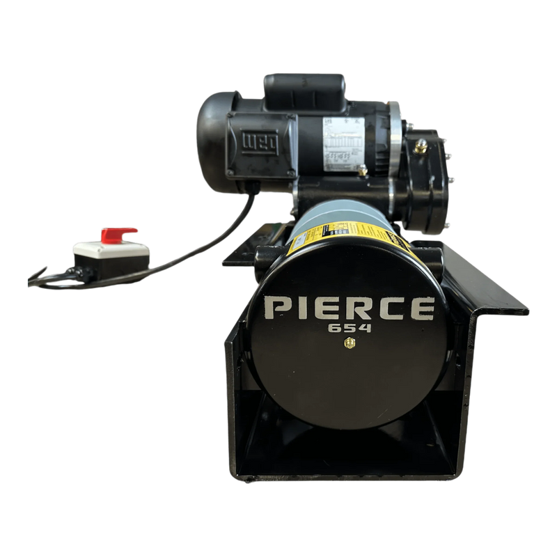 Front view of the PIERCE 110V Electric Winch – 7,500 lb, 11" Split Drum by PIERCE, featuring a power switch and cord—perfect for heavy-duty electric winch or worm-gear winch applications.