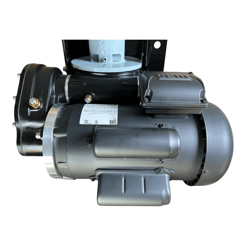 The PIERCE 110V Electric Winch – 7,500 lb, 8" Split Drum features a durable black motor with label and protective casing, mounted on a metallic frame. Its dual pull points enhance versatility in split-drum winch applications. Brand: PIERCE.