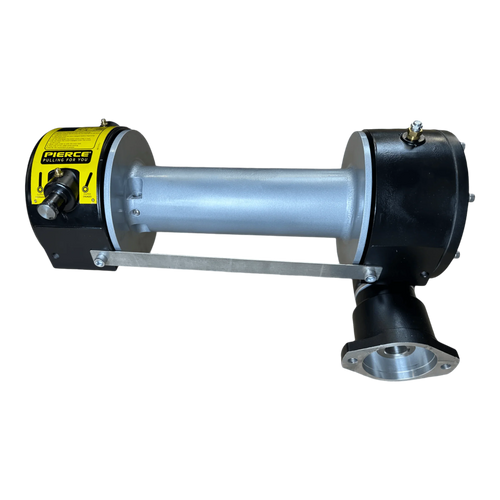 PIERCE 8,000 lbs. 11" Drum Industrial Hydraulic Winch | Narrow Mount features a silver cylindrical body, black ends, and yellow label, designed for hydraulic winch use on a white background with 8,000 lb pulling capacity.