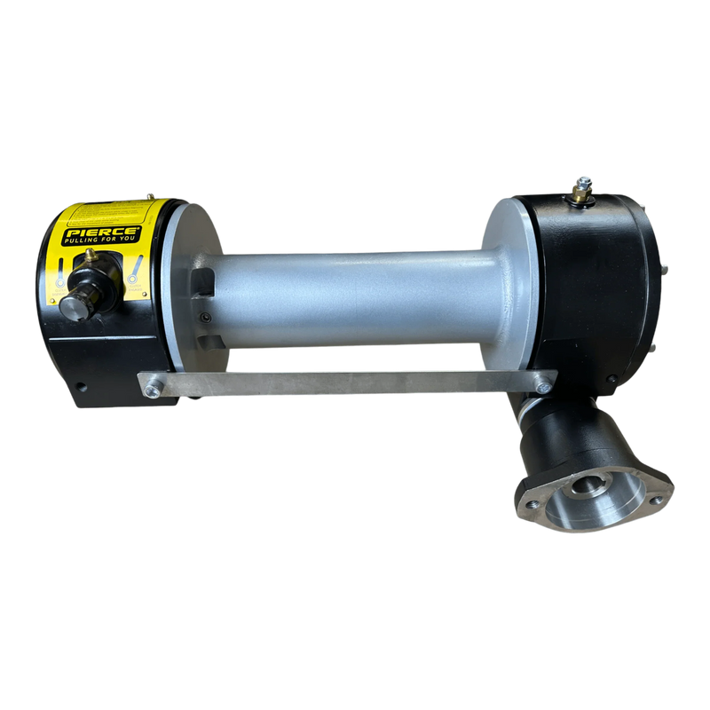 The PIERCE 8,000 lbs. 11" Drum Industrial Hydraulic Winch | Narrow Mount is ideal for use with industrial electric actuators requiring up to 8,000 lb pulling capacity. Features a durable design for demanding applications.