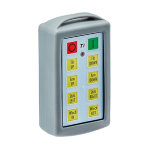 The 8 Function Lodar Replacement Standard Transmitter, part of the 9000 Series by Lodar LTD, comes with a gray casing and includes buttons for controlling tilt, arm, shift, and winch directions. It serves as an excellent replacement for a lost transmitter of the Lodar 8 Function Standard Transmitter.