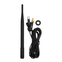 Set against a dark backdrop, the 5 ft Lodar External Aerial Kit by Lodar LTD features a stylish black antenna complete with a cable and connectors, specifically designed to combat signal degradation. Perfect for anyone looking to enhance their connectivity, this external aerial integrates effortlessly with coaxial cable systems.