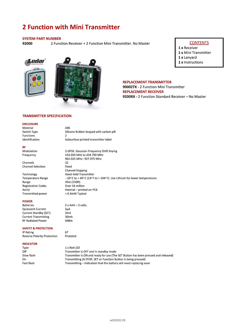 92000 - 2 Function with Mini Transmitter — Page 1