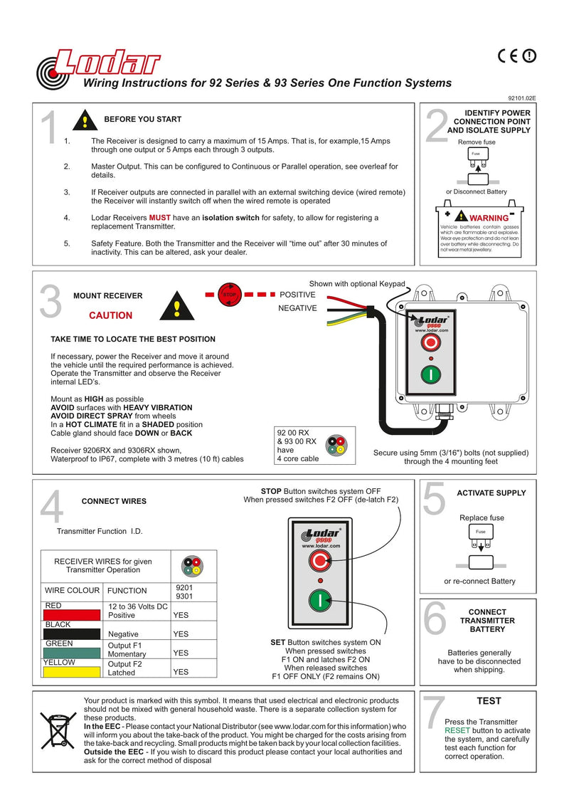92-93 Series - Wiring instructions for One Function Systems — Page 1