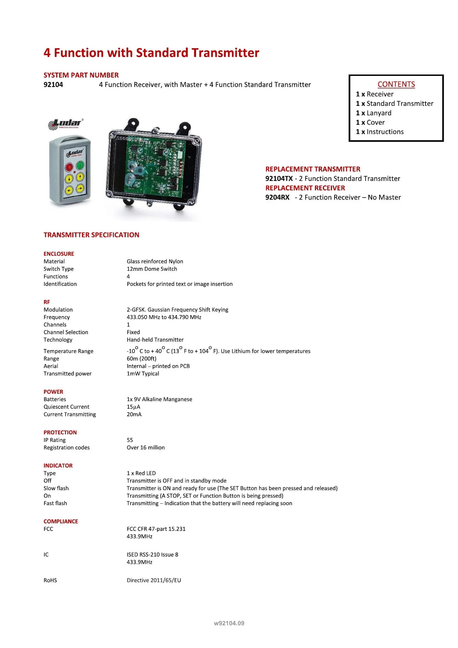 92104 - 4 Function with Standard Transmitter - Page 1