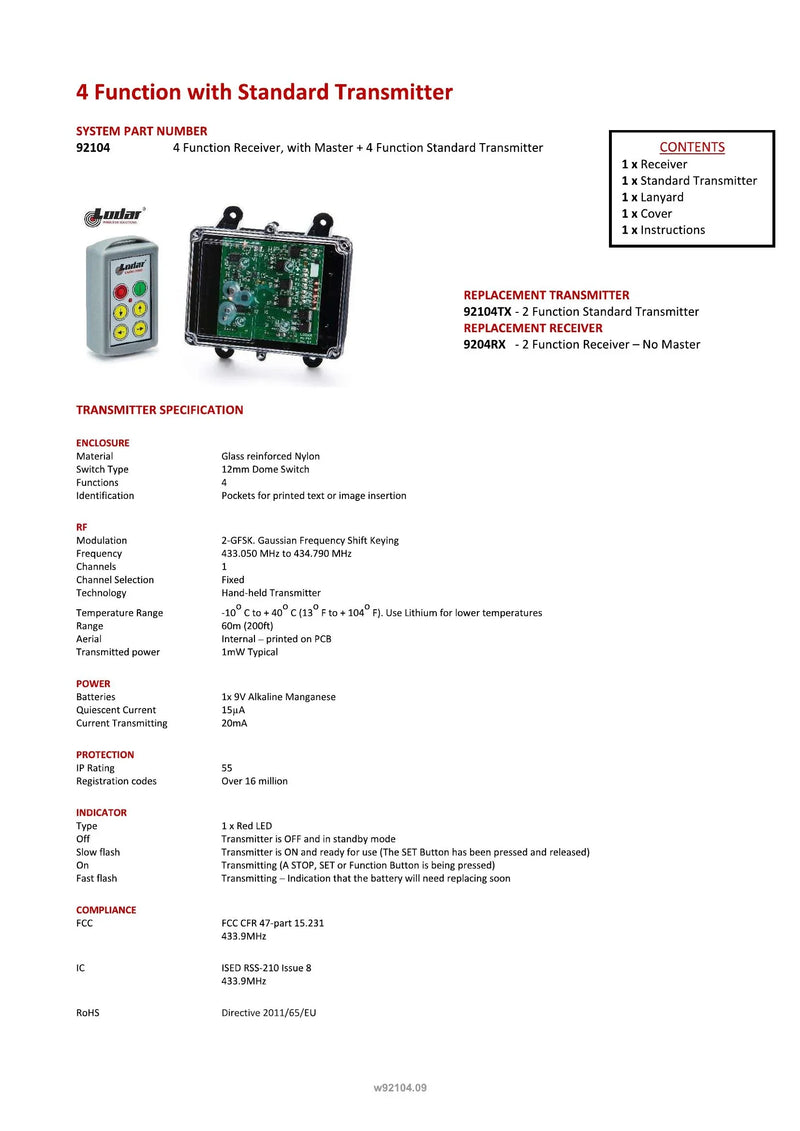 92104 - 4 Function with Standard Transmitter — Page 1